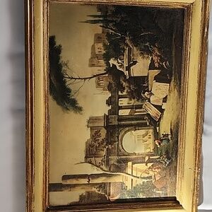 Vintage Wooden Art Wall Decor Reproduction Giuseppe Zais Painting Arch Ruins